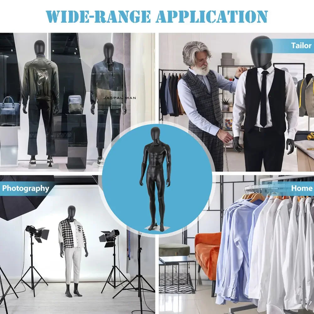 Maniquí de hombre de cuerpo entero, altura 73'', ajustable, para exhibición, color negro