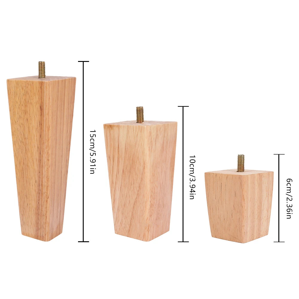Patas cuadradas para muebles de 4/8 piezas de 6/10/15 cm, patas de sofá de madera maciza, patas de muebles de repuesto con tornillos, placa de montaje y almohadillas