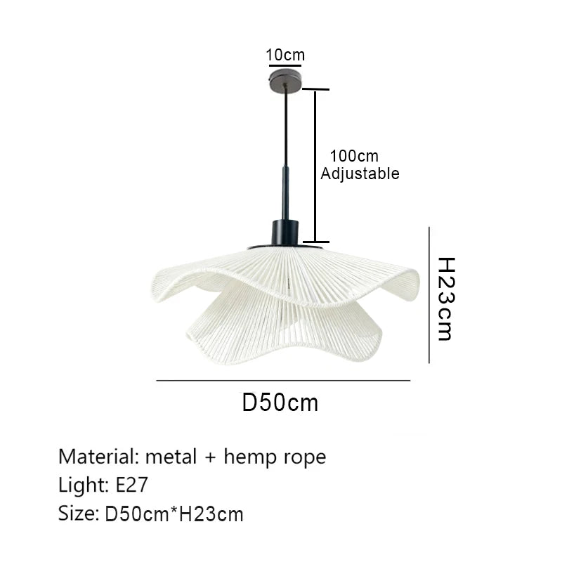 Lámpara colgante LED E27 estilo Wabi Sabi con cuerda de cáñamo, luces cálidas para sala de estar, dormitorio, restaurante, iluminación de decoración del hogar