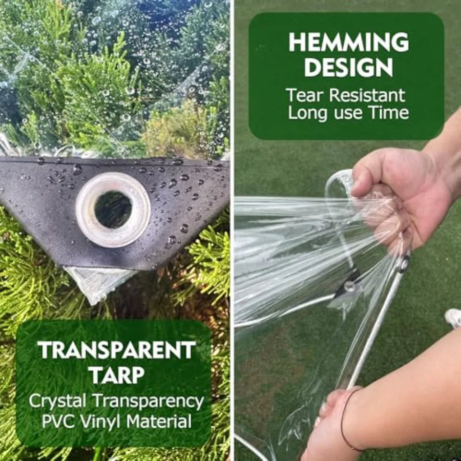 Lona Transparente Resistente con Ojales 5x7 Pies Lona de PVC Impermeable de 14 Mil para Cerramiento de Patio Cubierta de Invernadero Techo de Porche