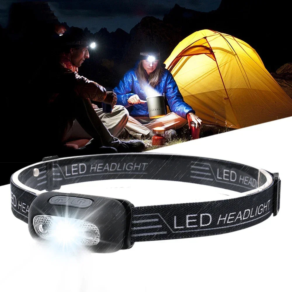 Mini linterna frontal LED, recargable por USB, con sensor de onda, linterna frontal para exteriores, lámpara doméstica para acampar, senderismo, emergencias, pesca