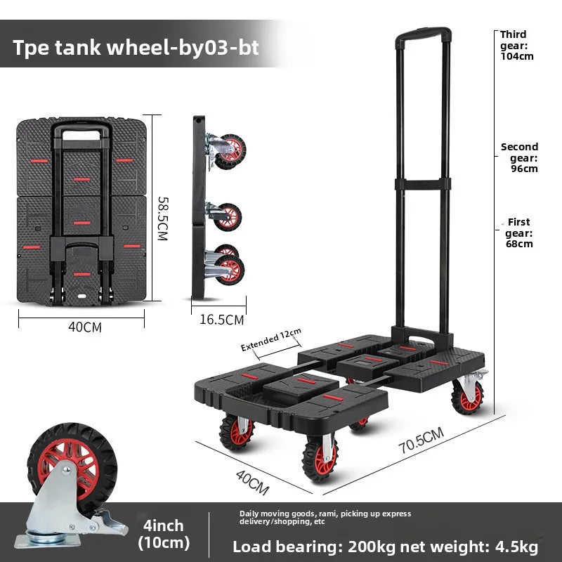 Baoyu, carrito de compras para camión familiar, de camping al aire libre, con freno y ruedas, remolque plegable