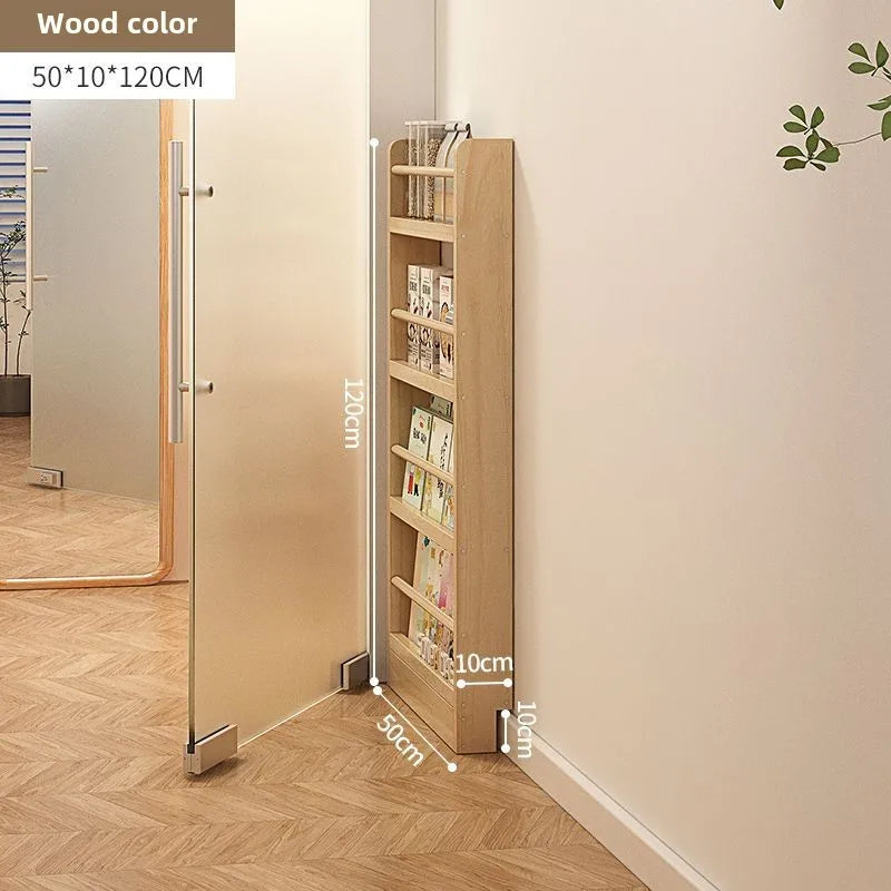 Estantería de madera maciza, estante de almacenamiento de varias capas de pie montado en la pared, estantería para el hogar, estantería delgada detrás de la puerta
