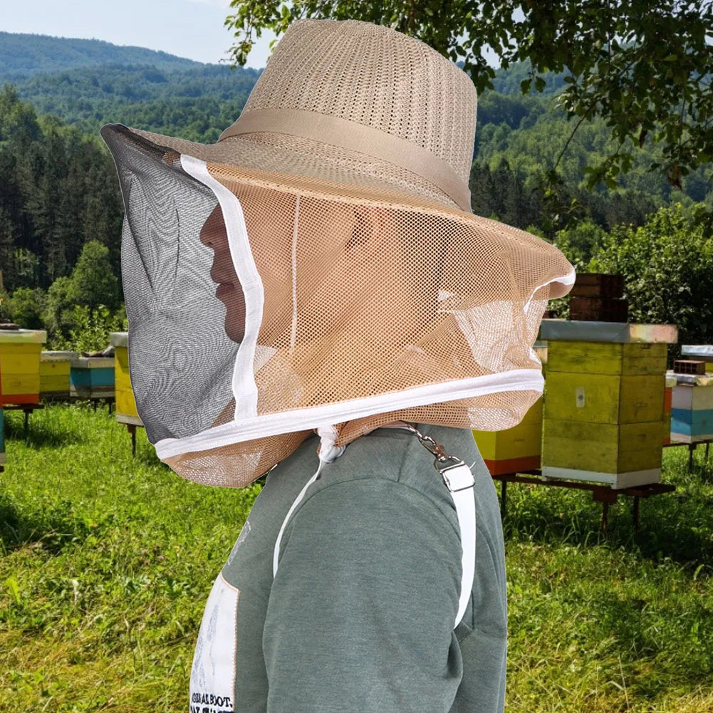 Sombrero de vaquero para apicultor, velo de apicultura al aire libre, sombrero de vaquero para apicultor transpirable, velo de apicultura ignífugo, protector de cabeza y cara
