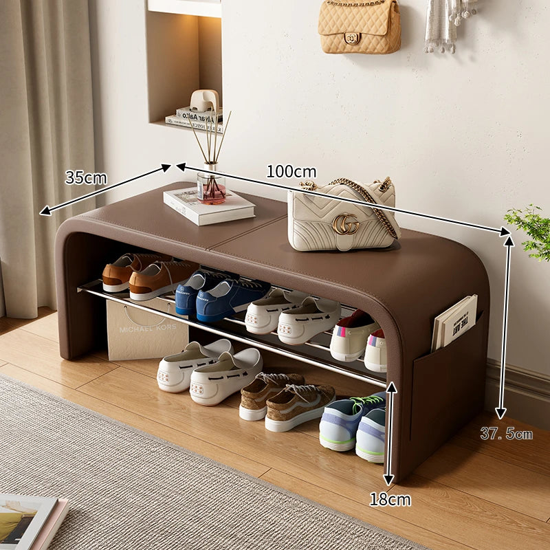 Taburete de cambio de zapatos de lujo ligero para el hogar, taburete para calzarse, zapatero, taburete integrado para el pie de cama