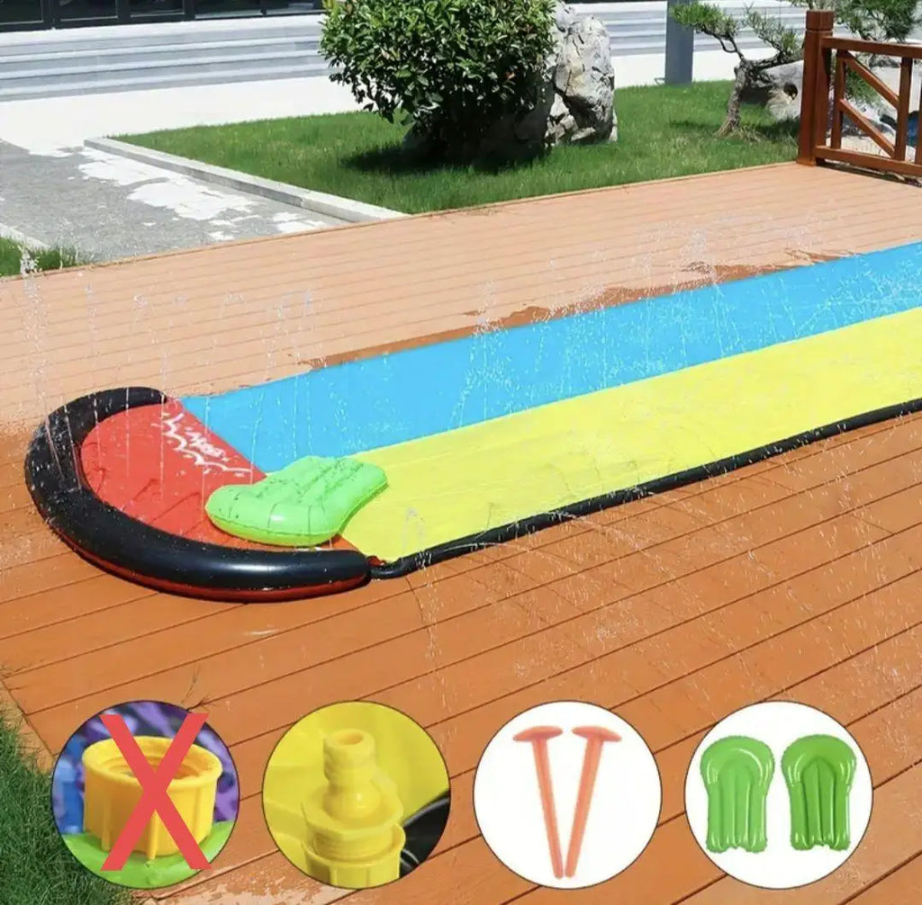 Tobogán doble de agua para exteriores, juego acuático de verano, césped, tobogán de agua individual, tabla de surf, tobogán acuático inflable de PVC