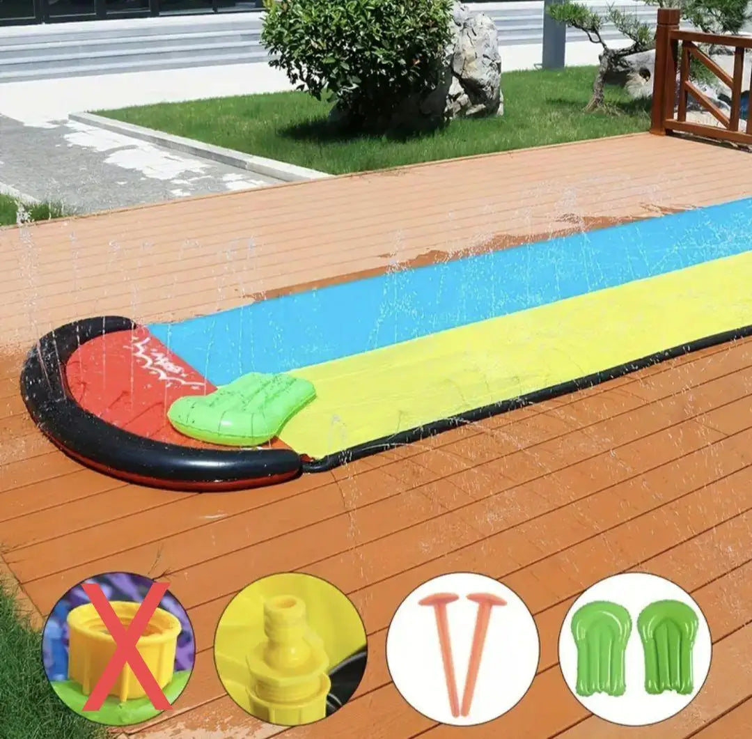 Tobogán doble de agua para exteriores, juego acuático de verano, césped, tobogán de agua individual, tabla de surf, tobogán acuático inflable de PVC
