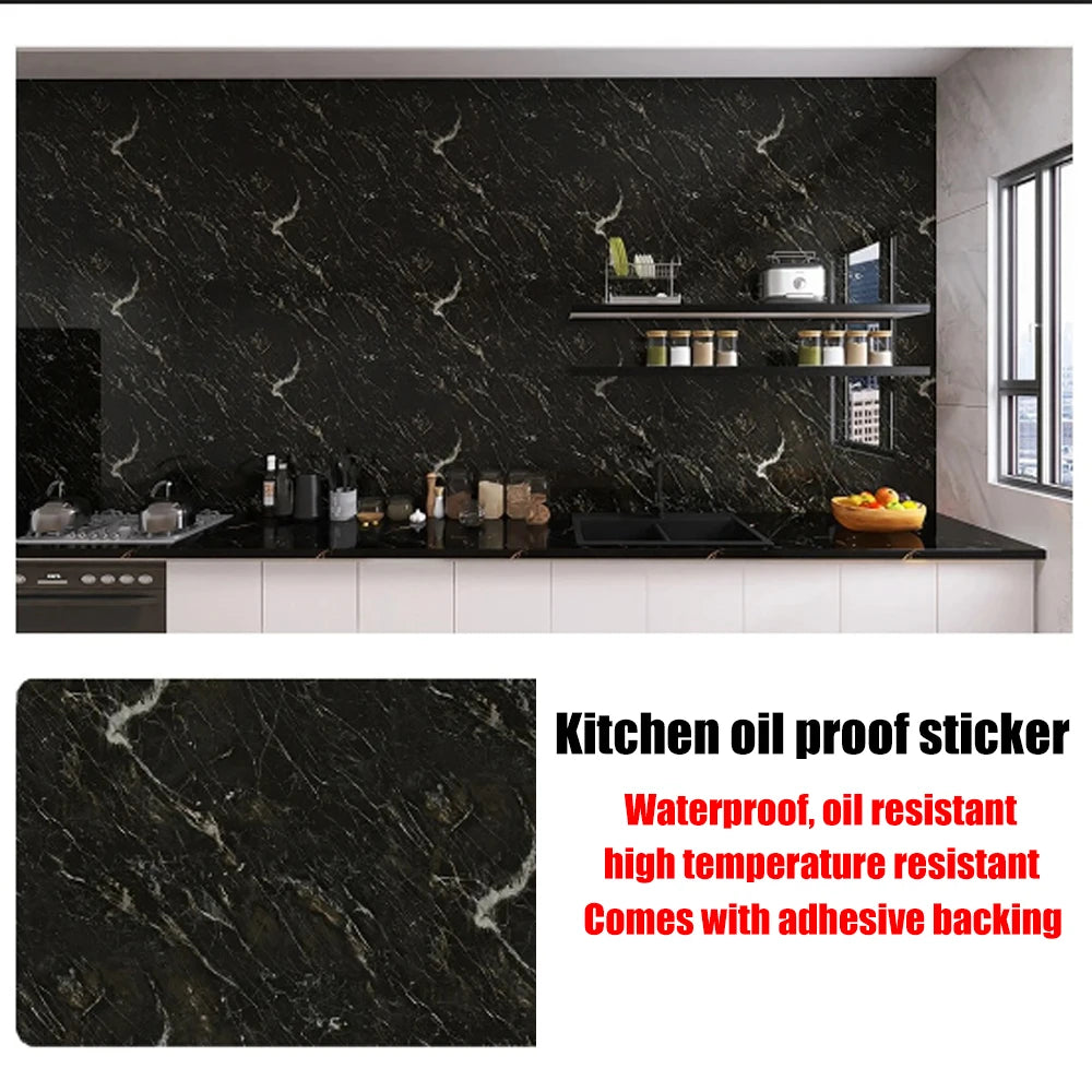40cm New Marble Kitchen Oil-proof Wall Stickers Self-adhesive Stain-resistant High Temperature Kitchen Wallpaper Home Decorative