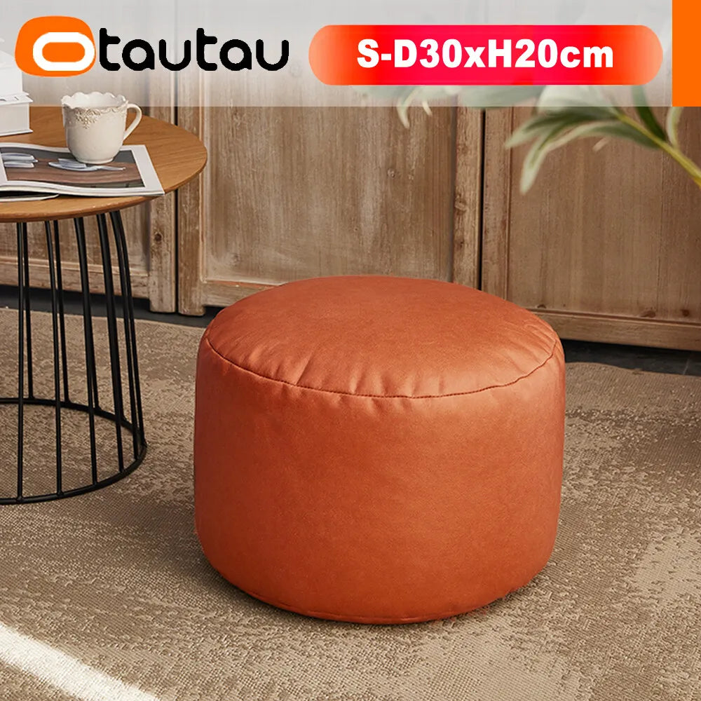 OTAUTAU Taburete redondo pequeño de polipiel otomano puf reposapiés lleno puf reposapiés asiento esquinero de suelo Puff JD004