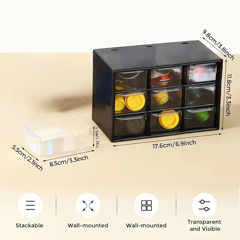 Organizador de escritorio antipolvo de múltiples rejillas - Caja de almacenamiento portátil para joyas, cosméticos, caja organizadora para cajón de escritorio
