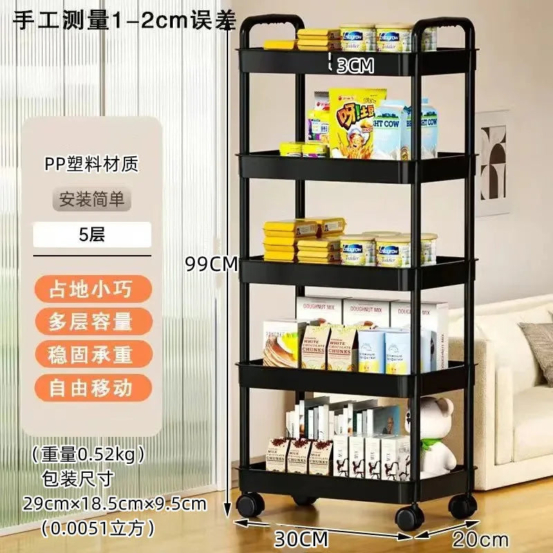 Estantería de almacenamiento de cocina multifuncional, carro móvil, estante de almacenamiento multicapa de pie, para aperitivos, frutas y verduras