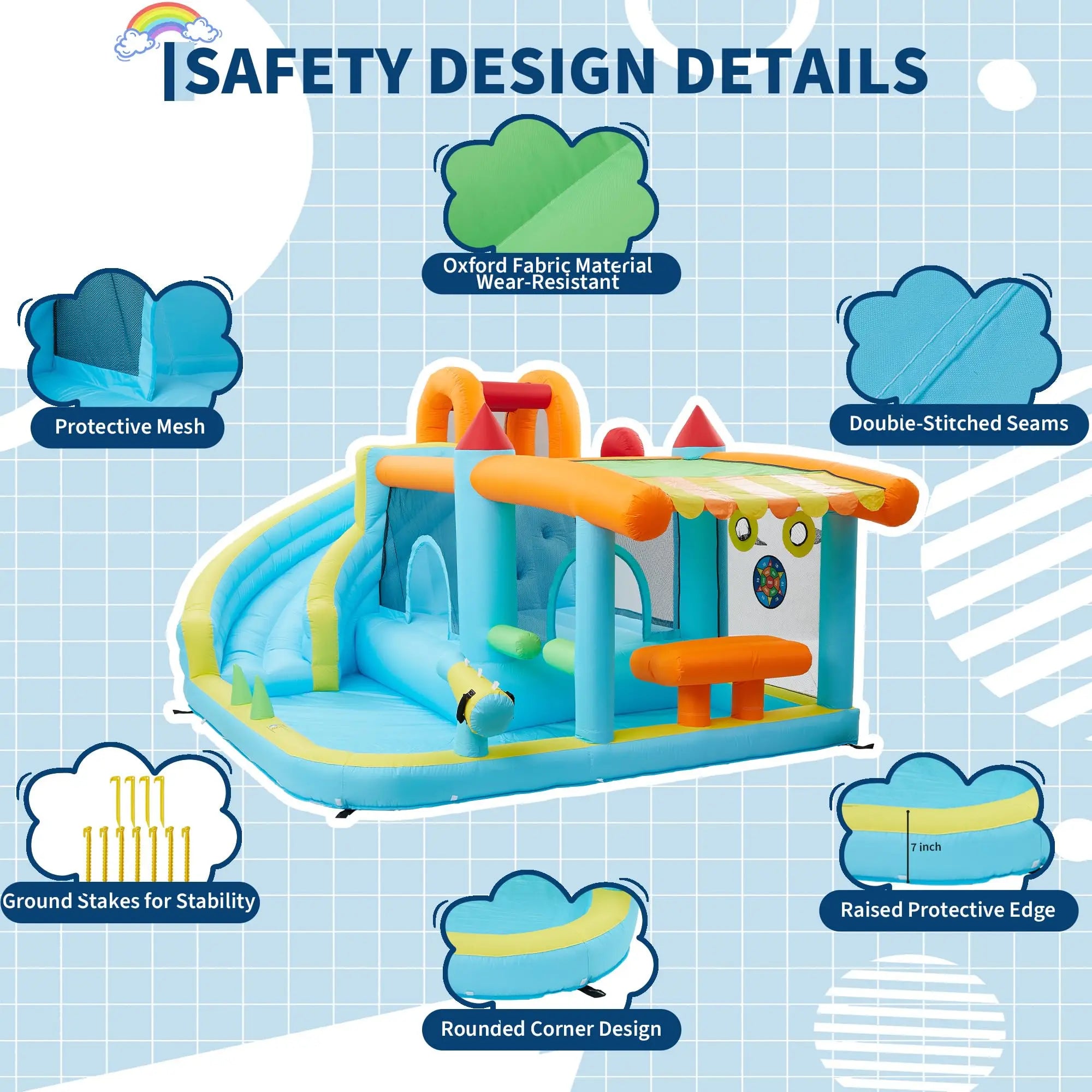 Castillo inflable de 14x10 pies, tobogán acuático húmedo y seco 12 en 1 con soplador de 450 W, castillo hinchable para niños para interior, exterior y jardín