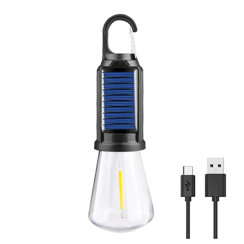 Bombillas LED Solares Recargables USB para Acampar Lámpara Regulable con Ganchos Luz Vintage para Senderismo Tienda de Campaña Linterna Iluminación Exterior