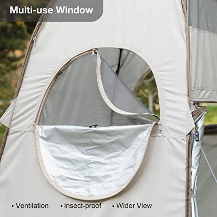 Carpa de Ducha Desplegable con Ventana de Malla, Carpa de Privacidad para Inodoro Portátil de 2.1 Metros, Cubierta de Lluvia Removible/UPF 50+