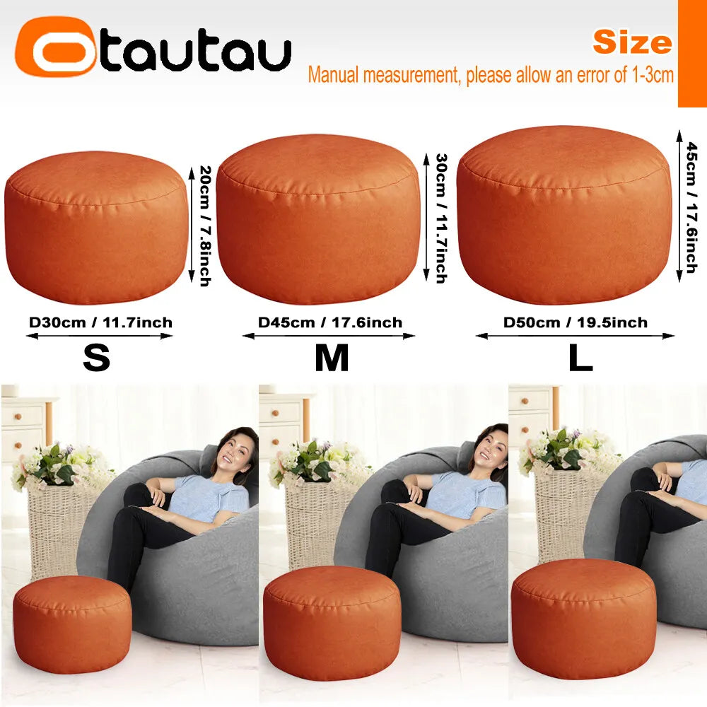 OTAUTAU Taburete redondo pequeño de polipiel otomano puf reposapiés lleno puf reposapiés asiento esquinero de suelo Puff JD004