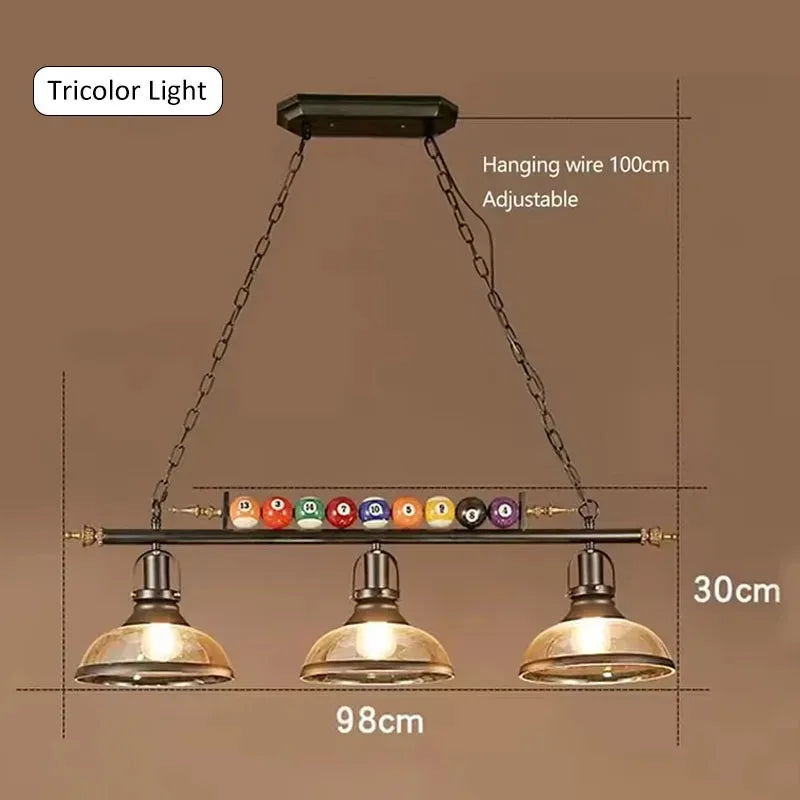 Lámpara Colgante Vintage de Billar con Tres Cabezas de Cristal, Lámpara Colgante Creativa, Lámpara de Techo Nostálgica para Restaurante/Cafetería