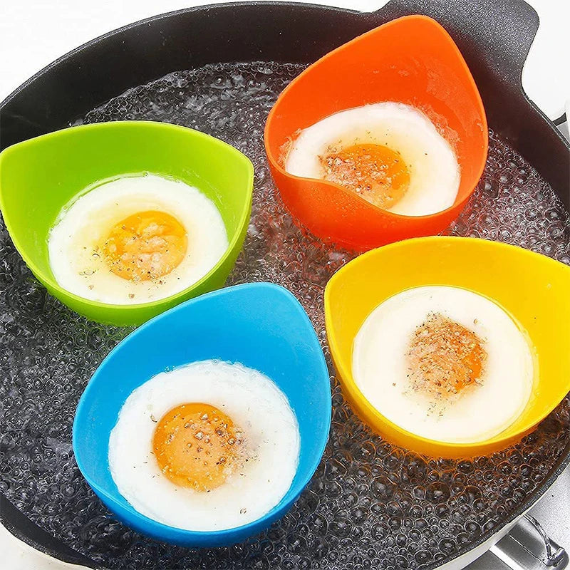 4 recipientes de silicona para escalfar huevos con soporte anular, tazas antiadherentes para escalfar huevos para freidora de aire, horno, estufa, cocina huevos YY103
