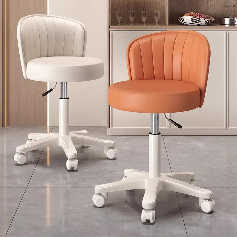Silla giratoria 360° Taburete de maquillaje con altura ajustable Silla de tocador para dormitorio con ruedas Silla con respaldo Silla de tocador de cuero