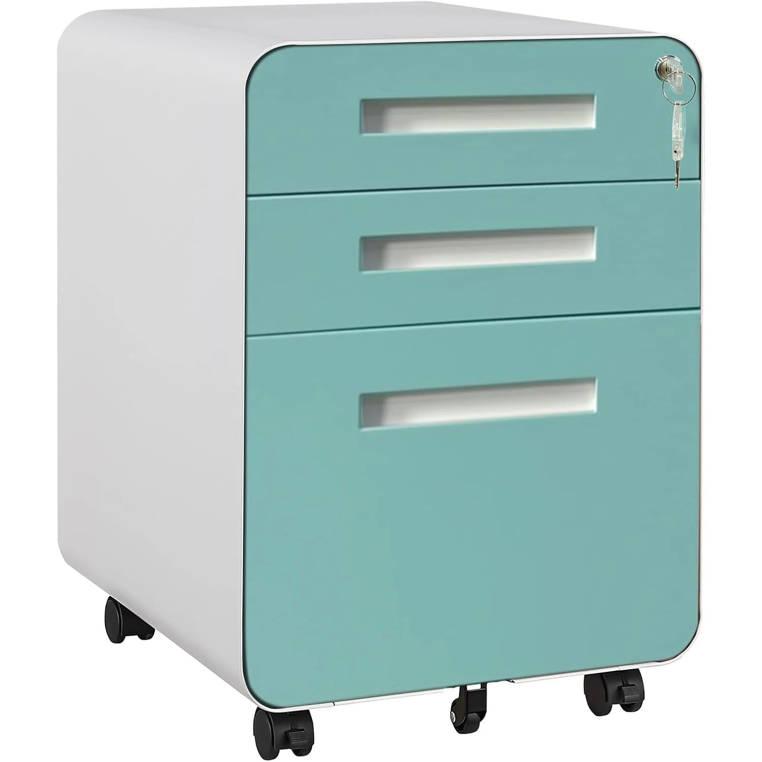 Archivador metálico con cerradura de 3 cajones, móvil, para guardar debajo del escritorio, con 5 ruedas, antivuelco, para organización de oficina en casa