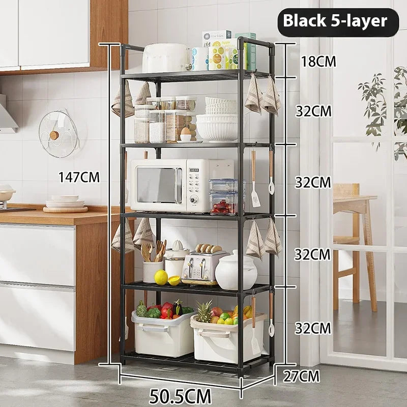Estantería de cocina de suelo a techo multicapa para microondas, estante de almacenamiento multifuncional para el hogar, estante para ollas