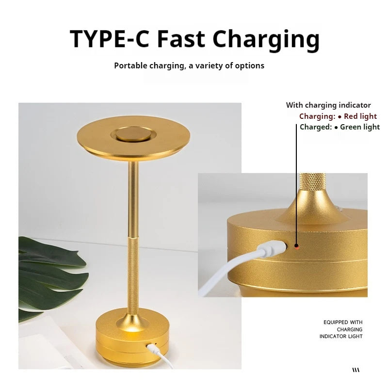 Rechargeable Alloy Table Lamp for Bedroom Wireless Touch Lamp Camping Candle Creative Desk Lamp USB-C Charging 2400mAh