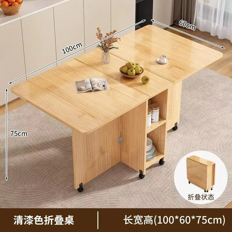 Mesa de comedor plegable de madera maciza, mesa de comedor pequeña de hogar, mesa plegable móvil rectangular multifuncional