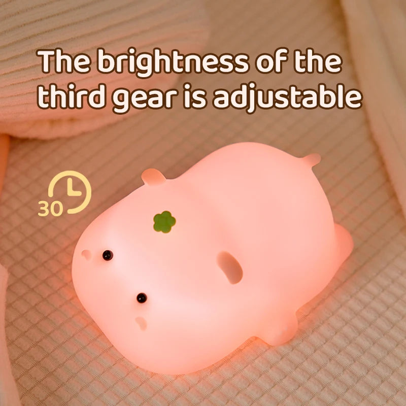 Luz de noche de hipopótamo rosa, linda luz de noche de silicona, carga USB, control táctil, lámpara de palmada, decoración de escritorio, lámpara de noche para niños, regalo