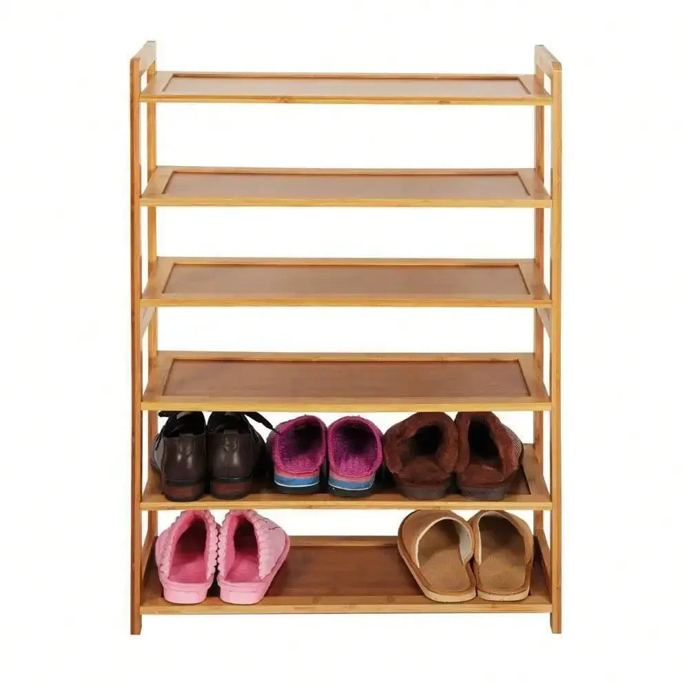 Zapatero de 6 niveles Estantería para zapatos de entrada Organizador de almacenamiento Color natural