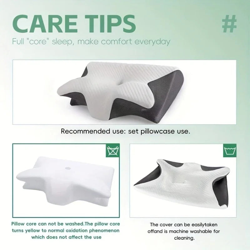 2025 Ergonomic Neck Horn Pillow for Side,Shoulder Relaxation, Soft Yet Firm Support,Back and Stomach Sleepers - Contoured Design