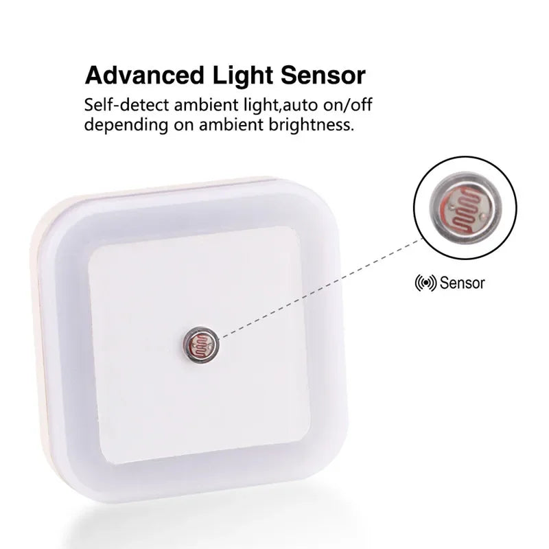 Luz de noche LED con sensor inalámbrico, enchufe europeo/estadounidense, mini lámpara de iluminación cuadrada para bebés, niños, sala de estar, dormitorio, pasillo, luces de noche