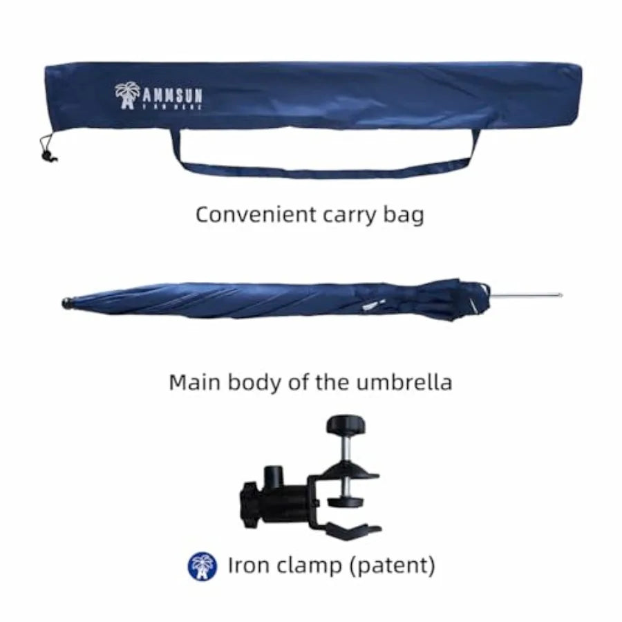 Sombrilla XL para Silla con Abrazadera Universal Ajustable de 47 Pulgadas y Giro de 360 Grados UPF 50+ Portátil para Sujetar en Sillas de Camping o Playa
