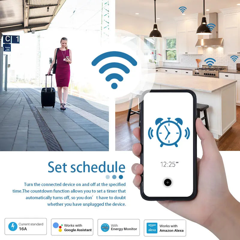 Tuya WiFi Smart Plug 16A/20A Enchufe Inteligente UE Con Monitor de Energía Temporizador Smart Life Compatible con Alexa Google Home Yandex SmartThings