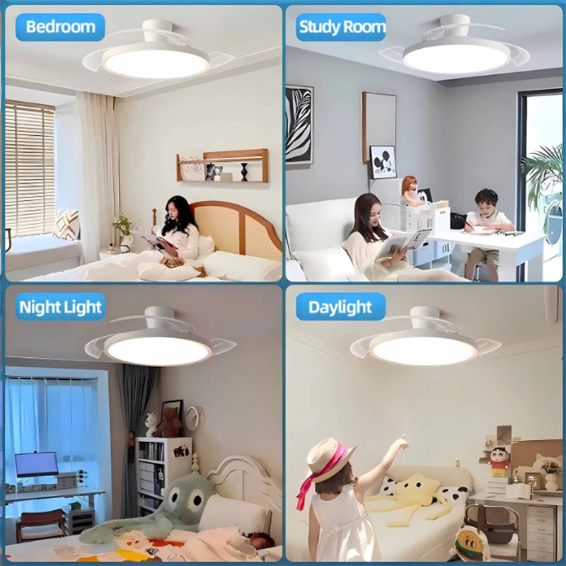 Ventilador de techo LED invisible moderno con luz, gran volumen de aire, 3 aspas plegables para dormitorio, comedor, ventilador eléctrico AC220V