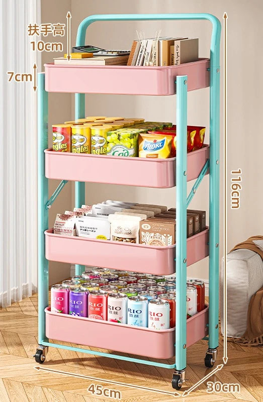 Carro organizador plegable de varios niveles con ruedas para cocina, hogar, dormitorio, libros, refrigerios, carrito de almacenamiento portátil con ruedas, muebles