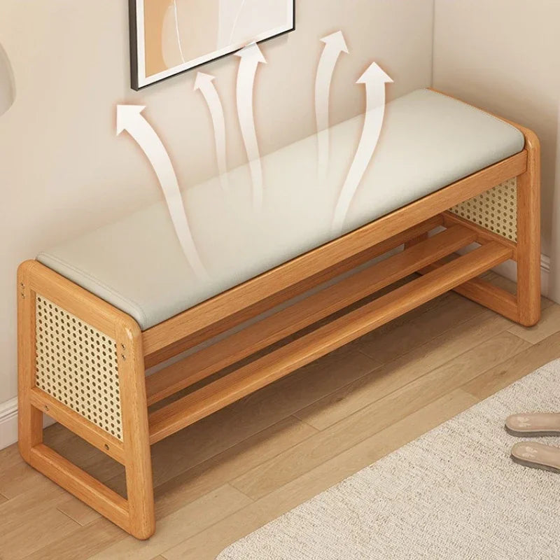 Taburete para cambiarse los zapatos de tela Teng, para puerta de entrada, puerta del hogar, almacenamiento multicapa, madera maciza, se puede sentar en el taburete para zapatos
