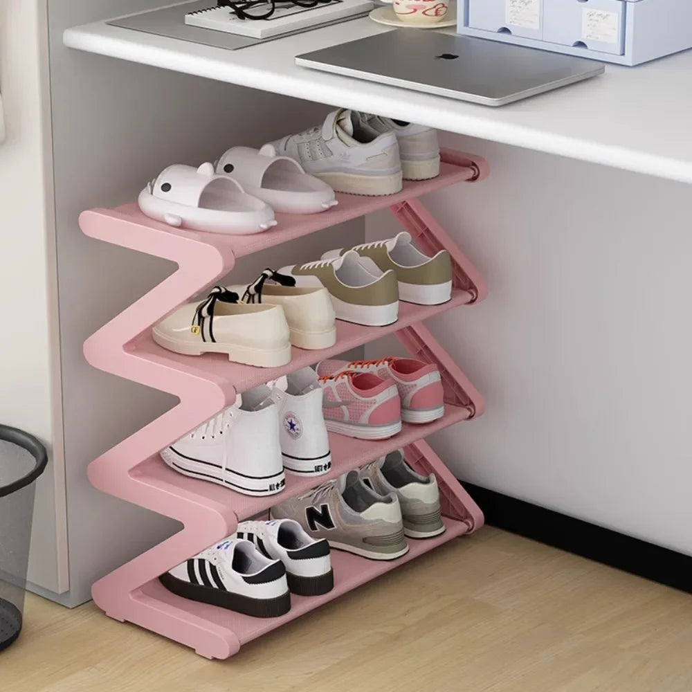 Almacenamiento de Zapatos Doméstico Simple Estante Creativo para Zapatos en Forma de Z Estante de Zapatos de Ensamblaje Multicapa para Dormitorios Almacenamiento de Zapatos que Ahorra Espacio