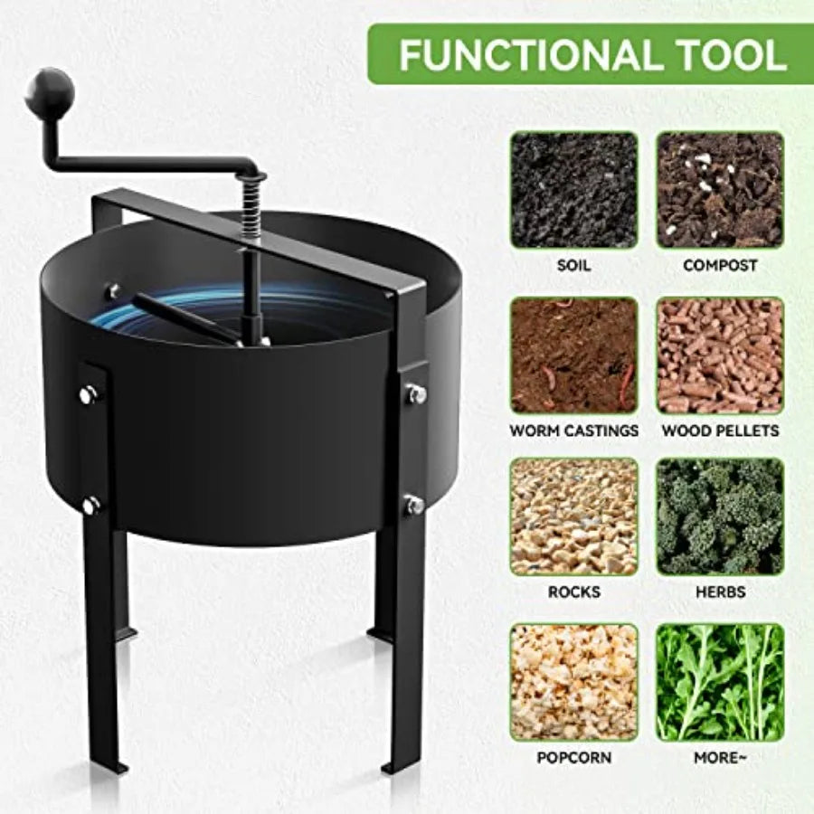 Criba rotatoria de suelo, tamiz de compost, malla de tamizado para jardín, criba de arena y rocas de 13 pulgadas con malla de 1/5 pulgadas