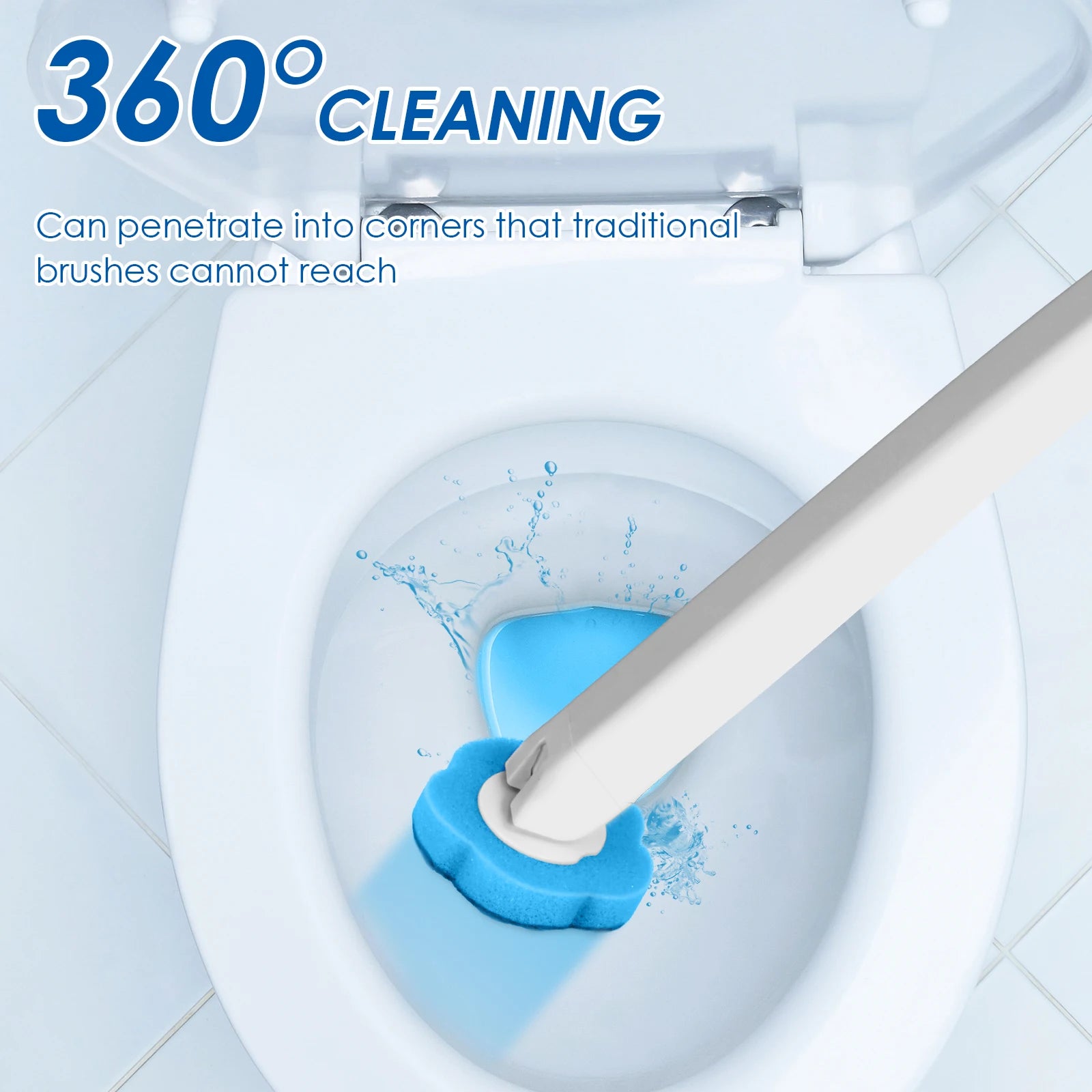 Kit de varita para inodoro, juego de escobilla de baño montado en la pared con 24 cabezales de repuesto, herramienta de limpieza efectiva para el baño 360° para el hogar
