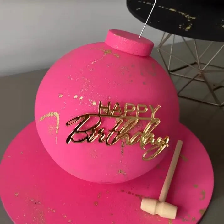 Flank Round Happy Birthday Cake Toppers Rose Gold Top Grade Acrylic Kids Birthday Party Cake Topper Baby Shower Gift Decoration