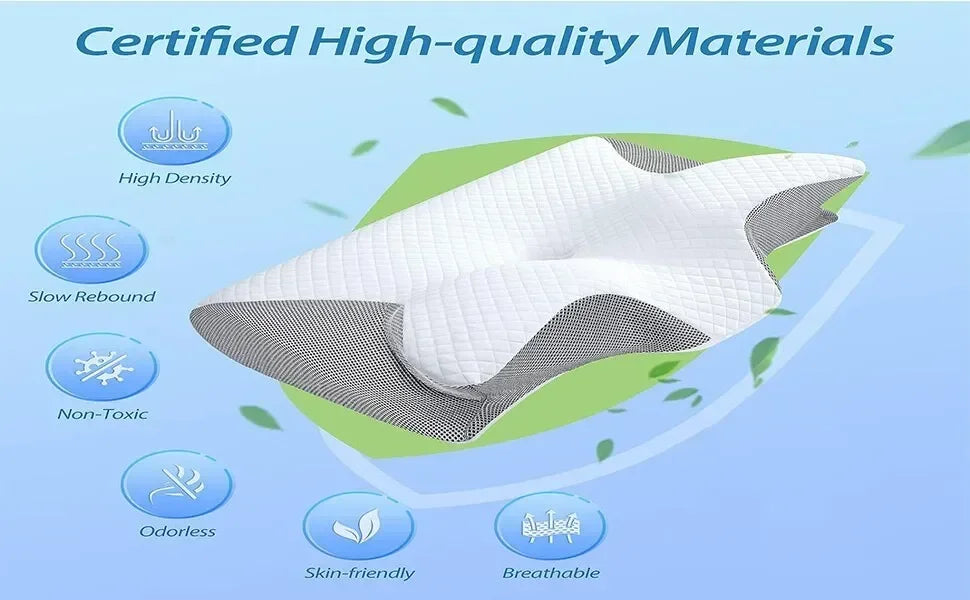 1PC Memory Foam Cervical Pillow 2in1 Ergonomic Contour Orthopedic Neck Support Pillow with Removable Pillowcase for Pain Relief