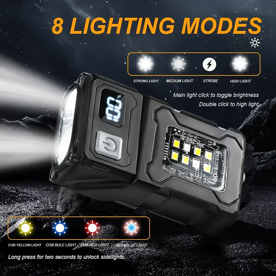 Mini linterna LED portátil para exteriores, lámpara magnética para acampar, pescar, caminar, luz de trabajo con luz de advertencia roja