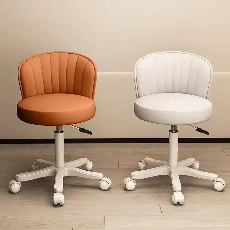 Silla giratoria 360° Taburete de maquillaje con altura ajustable Silla de tocador para dormitorio con ruedas Silla con respaldo Silla de tocador de cuero