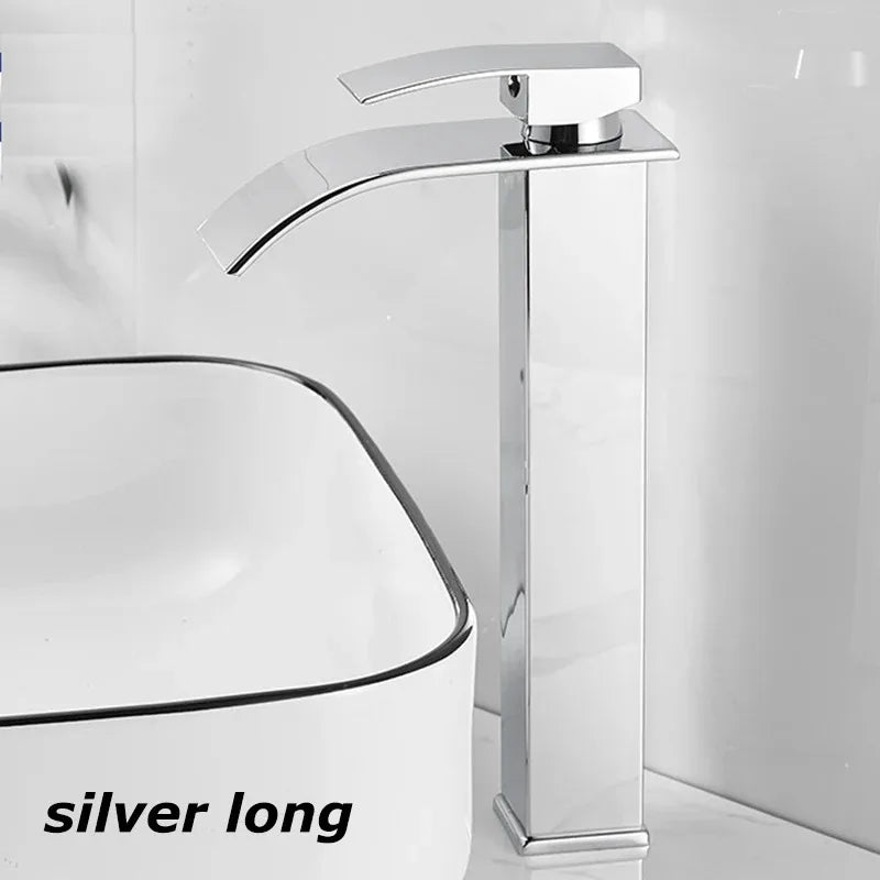 Lavabo de cascada de acero inoxidable, grifo alto y bajo negro, lavabo de inodoro frío y caliente, baño para el hogar
