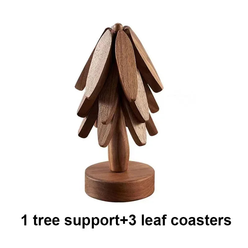Salvamanteles de Madera para Platos Calientes con Forma de Árbol Plegable, Posavasos de Nogal Negro para la Mesa, Soporte con Aislamiento Térmico, Juego de Posavasos para Ollas