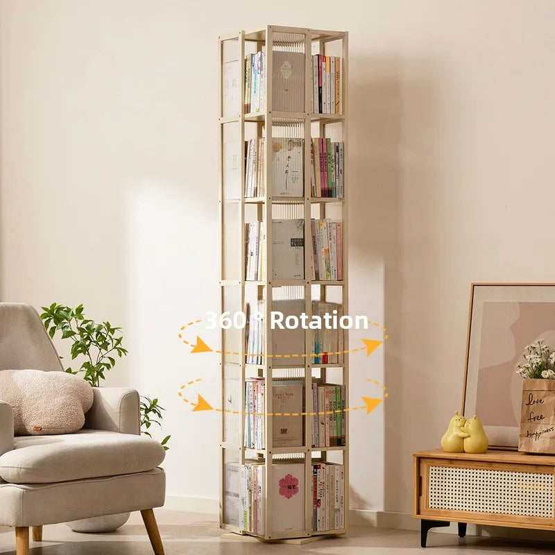 Estantería giratoria de madera maciza, librería de 360 grados, almacenamiento multicapa, estante de suelo extraíble para sala de estar o habitación infantil.