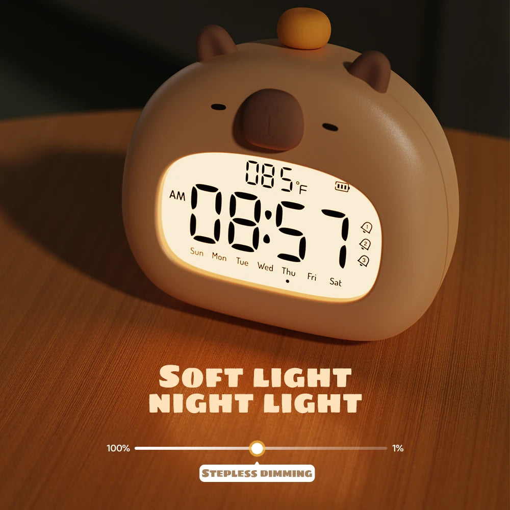 Luz de Noche LED Capibara Lindo Reloj Despertador Capibara Recargable USB Temporizador Decoración de Escritorio Adornos de Reloj Despertador Regalo para Niños