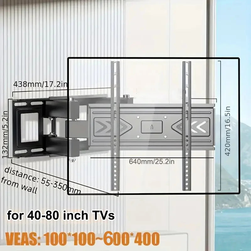 Full Motion TV Wall Mount for Most 40-80 inch TV Swivel Tilt Mount with Dual Articulating Arms Up to 121 lbs VESA 600x400mm