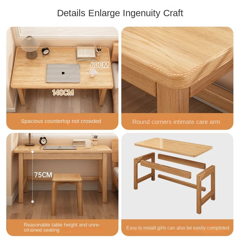 Escritorio de madera maciza para estudiantes, uso doméstico, dormitorio, escritorio de computadora, escritorio de estudio, escritorio de escritura, escritorio de oficina