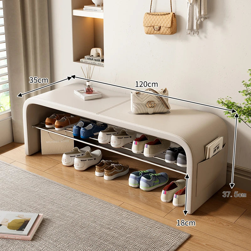 Taburete de cambio de zapatos de lujo ligero para el hogar, taburete para calzarse, zapatero, taburete integrado para el pie de cama