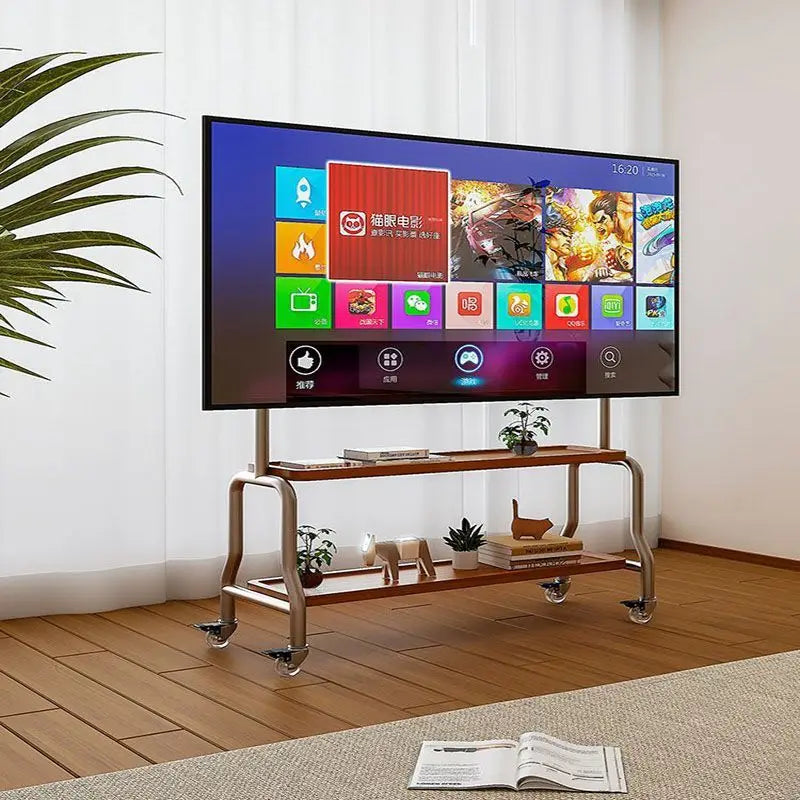 Soporte de suelo para TV de acero inoxidable, carro vertical móvil con ruedas, soporte de TV para sala de estar, dormitorio, colgador universal, estante de almacenamiento
